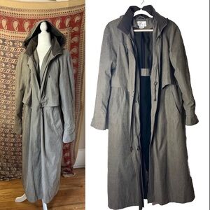 Worthington Gray Tan Hooded Long trench Coat city New Yorker style size 14
